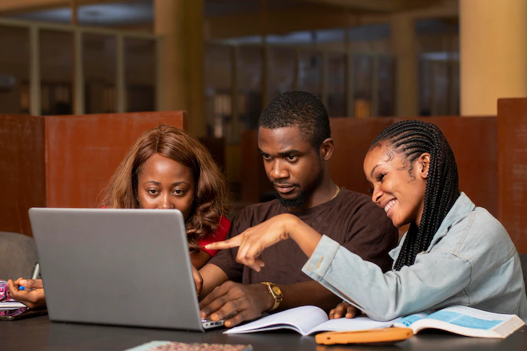 student group on laptop