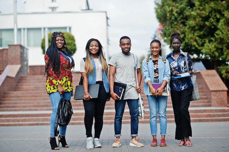 university student in group walk