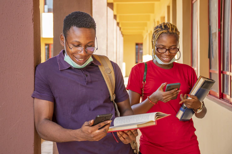 university students on phone